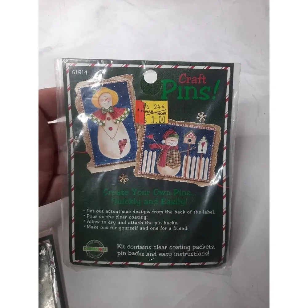 Vintage Dimensions Craft Pins Set of Two Kits Christmas Santa Snowmen